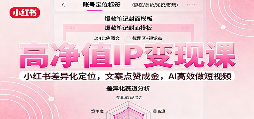 高净值IP变现课：小红书差异化定位，文案点赞成金， AI高效做短视频-夜晚笔记