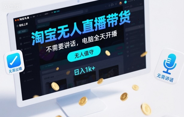 淘宝无人直播带货，不需要出镜，不需要讲话，电脑全天开播，轻松上手，日入1k+【揭秘】-夜晚笔记