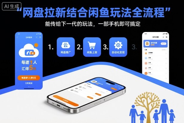 网盘拉新结合闲鱼玩法全流程，能传给下一代的玩法，一部手机即可搞定（附入口渠道以及实操教程）-夜晚笔记