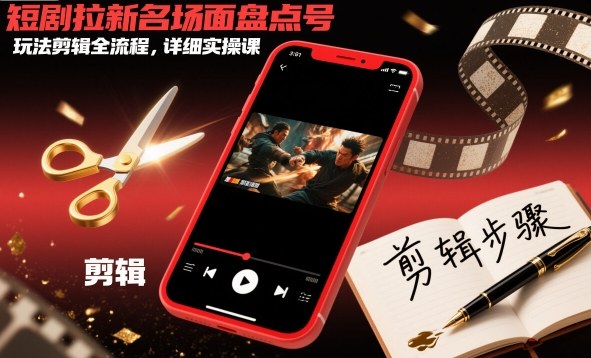 短剧拉新名场面盘点号玩法剪辑全流程，详细实操课-夜晚笔记