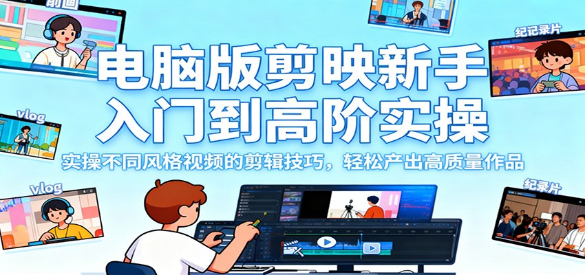 电脑版剪映新手入门到高阶实操,实操不同风格视频的剪辑技巧,轻松产出高质量作品-夜晚笔记