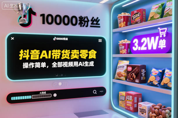 抖音AI带货卖零食，操作简单，全部视频用AI生成，一万粉丝，卖了3.2W单-夜晚笔记