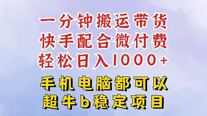 (16285期)快手黑科技一分钟搬运带货,一刀不剪过原创,微付费投流玩法,轻松日入…-夜晚笔记