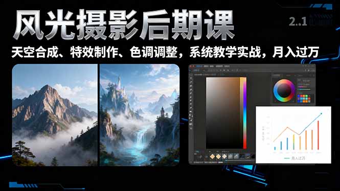 风光摄影后期课,一键换天空合成、特效制作、色调调整,月入过万-夜晚笔记
