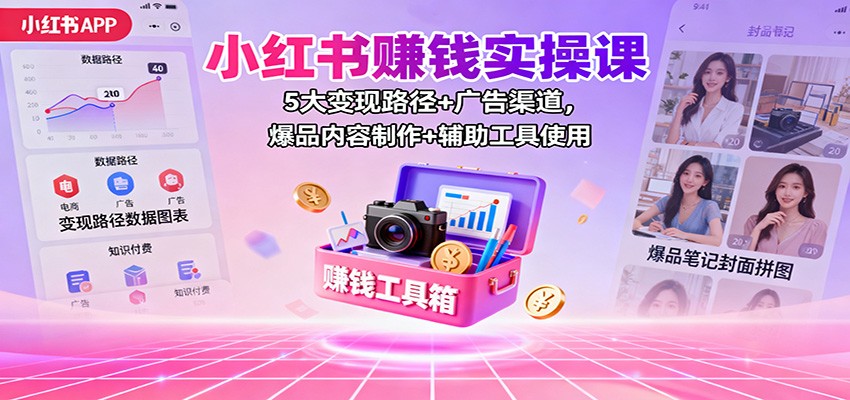 小红书赚钱实操课：5大变现路径+广告渠道，爆品内容制作+辅助工具使用-夜晚笔记