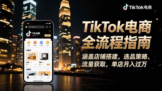 (16524期)TikTok电商全流程指南,涵盖店铺搭建、选品策略、流量获取,单店月入过万-夜晚笔记