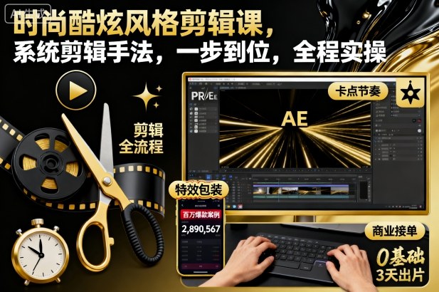 时尚酷炫风格剪辑课，系统剪辑手法，一步到位，全程实操-夜晚笔记
