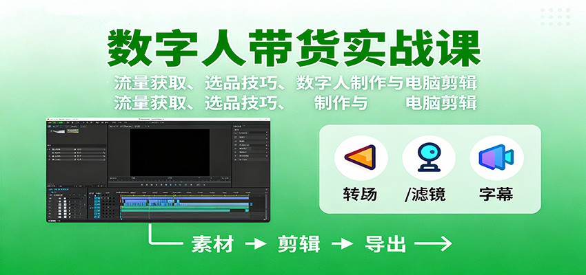 数字人变现实战课:流量获取、选品技巧、数字人制作与电脑剪辑-夜晚笔记