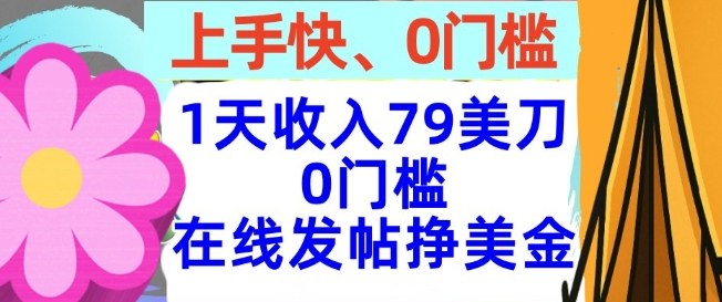 在线发帖挣美金，1天收入79美刀，上手快，0门槛，长久的被动收入-夜晚笔记