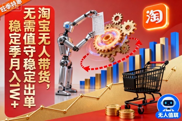 淘宝无人带货,无需值守稳定出单,电商旺季,稳定月入1W+