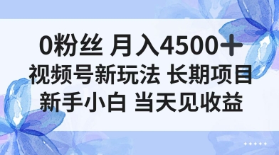 0粉丝月入4.5k+，视频号新玩法，长期项目新手小白当天见收益-夜晚笔记