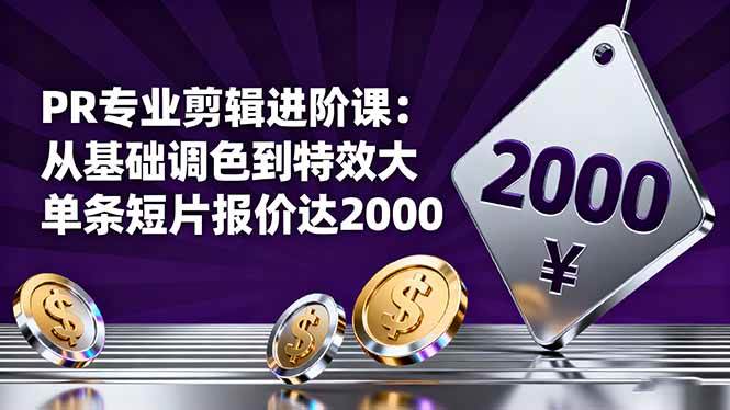(16381期)PR专业剪辑进阶课:从基础调色到特效大片的进阶技能,单条短片报价达2000-夜晚笔记