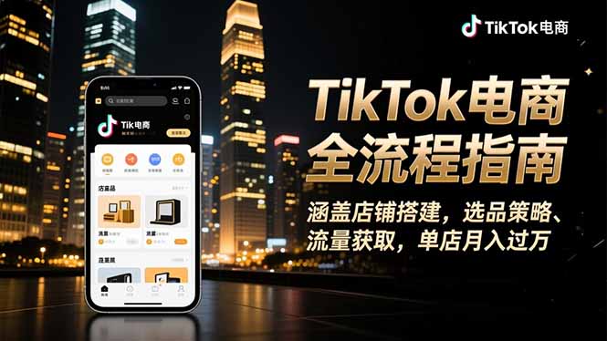 TikTok电商全流程指南,涵盖店铺搭建、选品策略、流量获取,单店月入过万-夜晚笔记