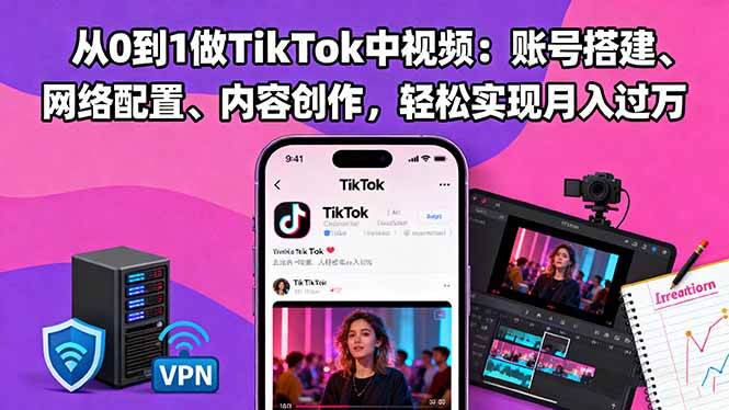 （16461期）从0到1做TikTok中视频：账号搭建、网络配置、内容创作，轻松实现月入过万-夜晚笔记