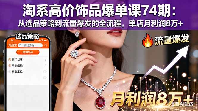 (16351期)淘系高价饰品爆单课74期:从选品策略到流量爆发的全流程,单店月利润8万+-夜晚笔记