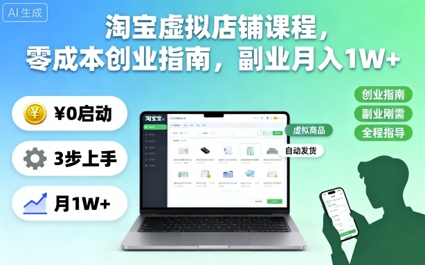 淘宝虚拟店铺课程,零成本创业指南,副业月入1W+-夜晚笔记