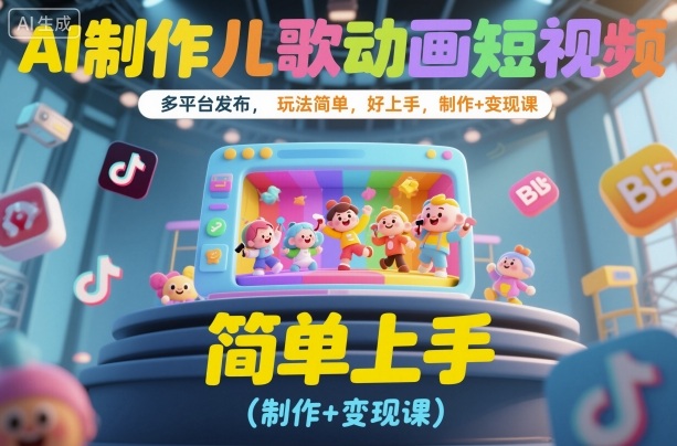AI制作儿歌动画短视频，多平台发布，玩法简单，好上手，制作+变现课-夜晚笔记