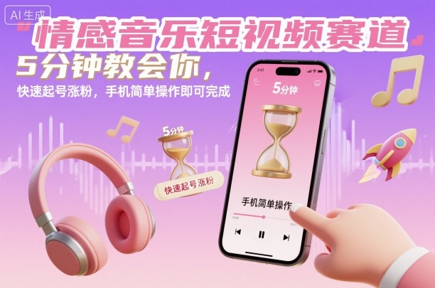 情感音乐短视频赛道,5分钟教会你,快速起号涨粉,手机简单操作即可完成-夜晚笔记