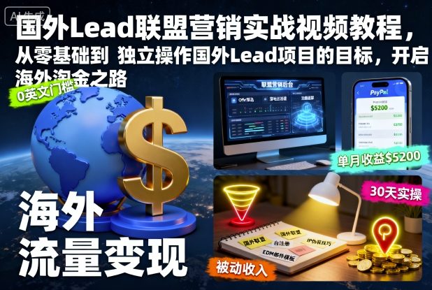 国外Lead联盟营销实战视频教程，从零基础到独立操作国外Lead项目的目标，开启海外淘金之路-夜晚笔记