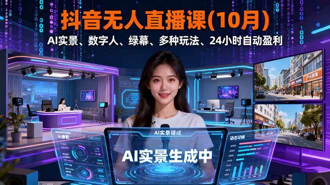 (16355期)抖音无人直播课(10月),AI实景、数字人、绿幕、多种玩法、24小时自动盈利-夜晚笔记