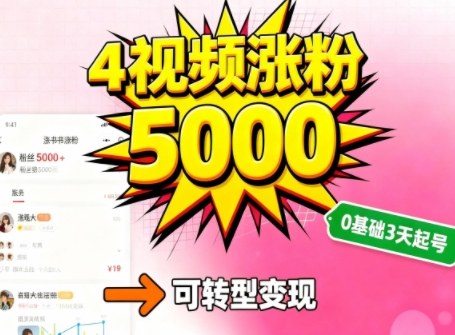 小红书暴力起号方法,四个视频涨粉5000,起号后可转型,操作简单,对小白友好