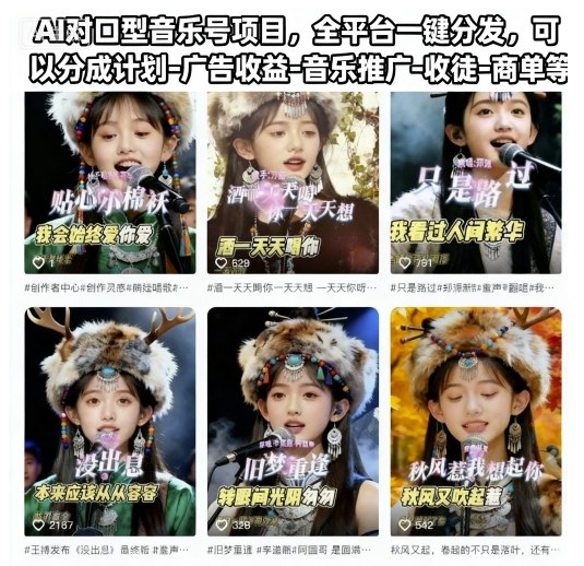 AI对口型音乐号项目,全平台一键分发,可以分成计划-广告收益-音乐推广-收徒-商单等-夜晚笔记
