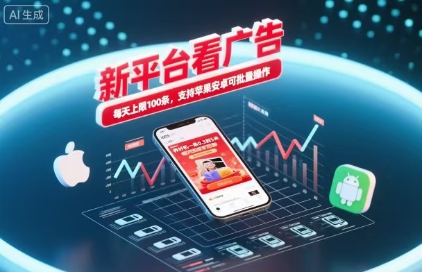 新台看广告,养好机一条5毛到5块,单机日入30到100,支持苹果安卓,可批量操作。-夜晚笔记