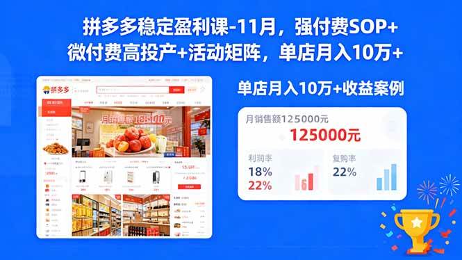 （16473期）拼多多稳定盈利课-11月，强付费SOP+微付费高投产+活动矩阵，单店月入10万+-夜晚笔记
