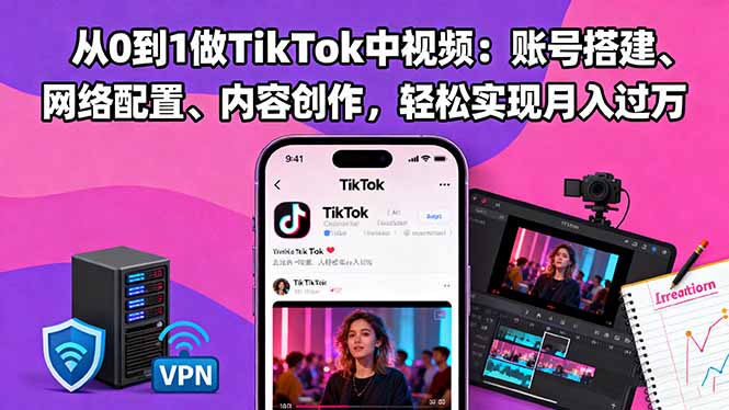从0到1做TikTok中视频:账号搭建、网络配置、内容创作,轻松实现月入过万-夜晚笔记