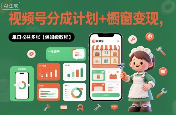 外面收费1980视频号分成计划+橱窗变现,单日收益多张【保姆级教程】