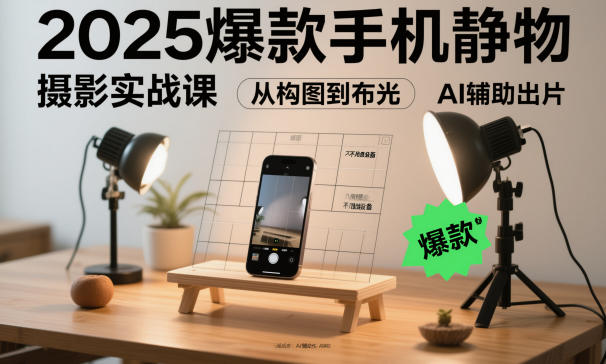 2025爆款手机静物摄影实战课,从构图到布光,不用贵设备,AI辅助出片-夜晚笔记